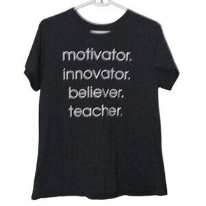Motivator Innovator Believer Teacher Graphic T-Shirt L PositiviTees Gray Short S
